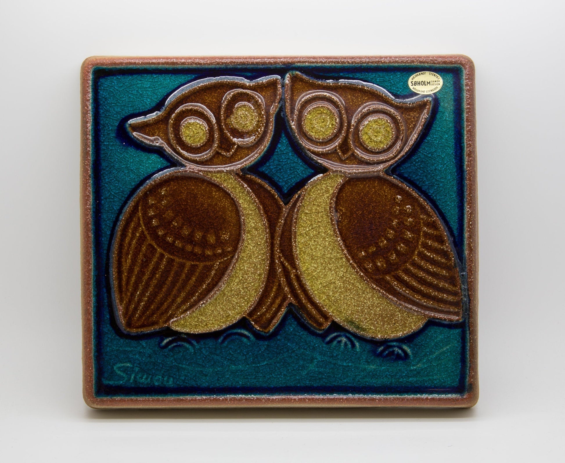 JOSEPH SIMON Søholm Two Owls Stoneware Wall Plaque Mollaris.com 