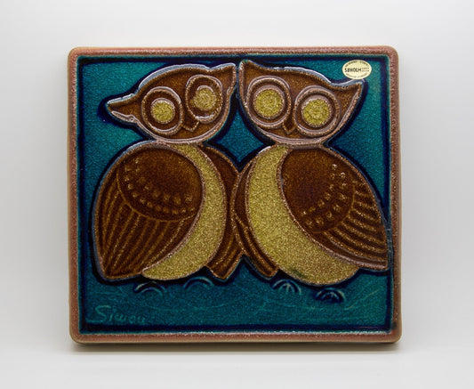 JOSEPH SIMON Søholm Two Owls Stoneware Wall Plaque Mollaris.com 