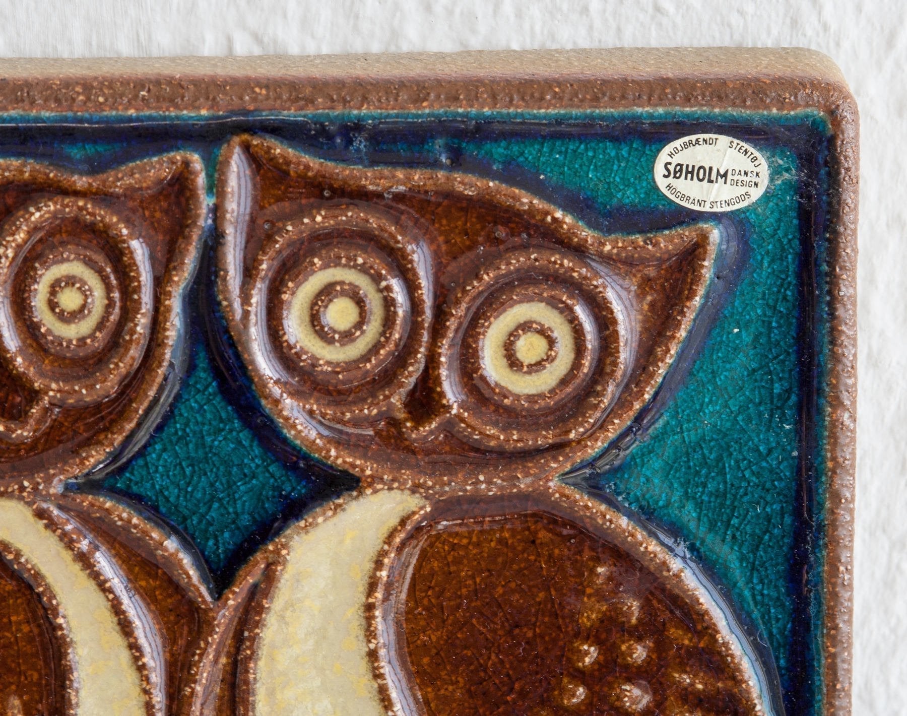 JOSEPH SIMON Søholm Two Owls Stoneware Wall Plaque Mollaris.com 
