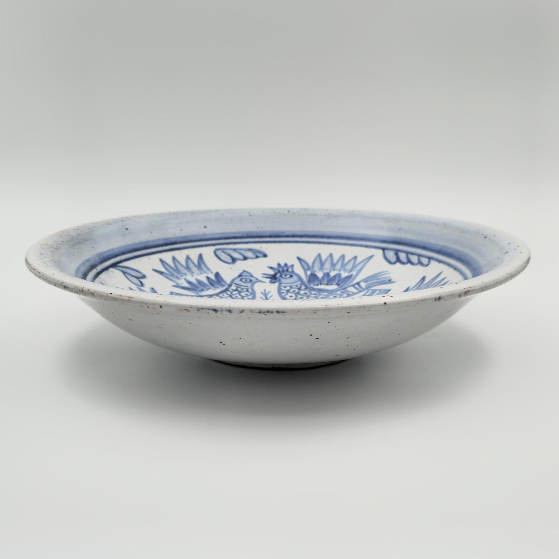 L. HJORTH Blue Roosters and Hens Decorated Stoneware Dish Mollaris.com 