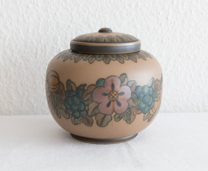 L. HJORTH Brown Lidded Flowers & Fruit Decorated Lidded Terracotta Jar Mollaris.com 
