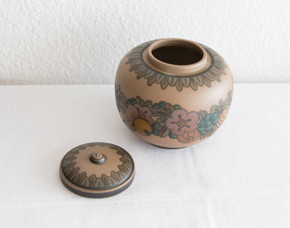 L. HJORTH Brown Lidded Flowers & Fruit Decorated Lidded Terracotta Jar Mollaris.com 