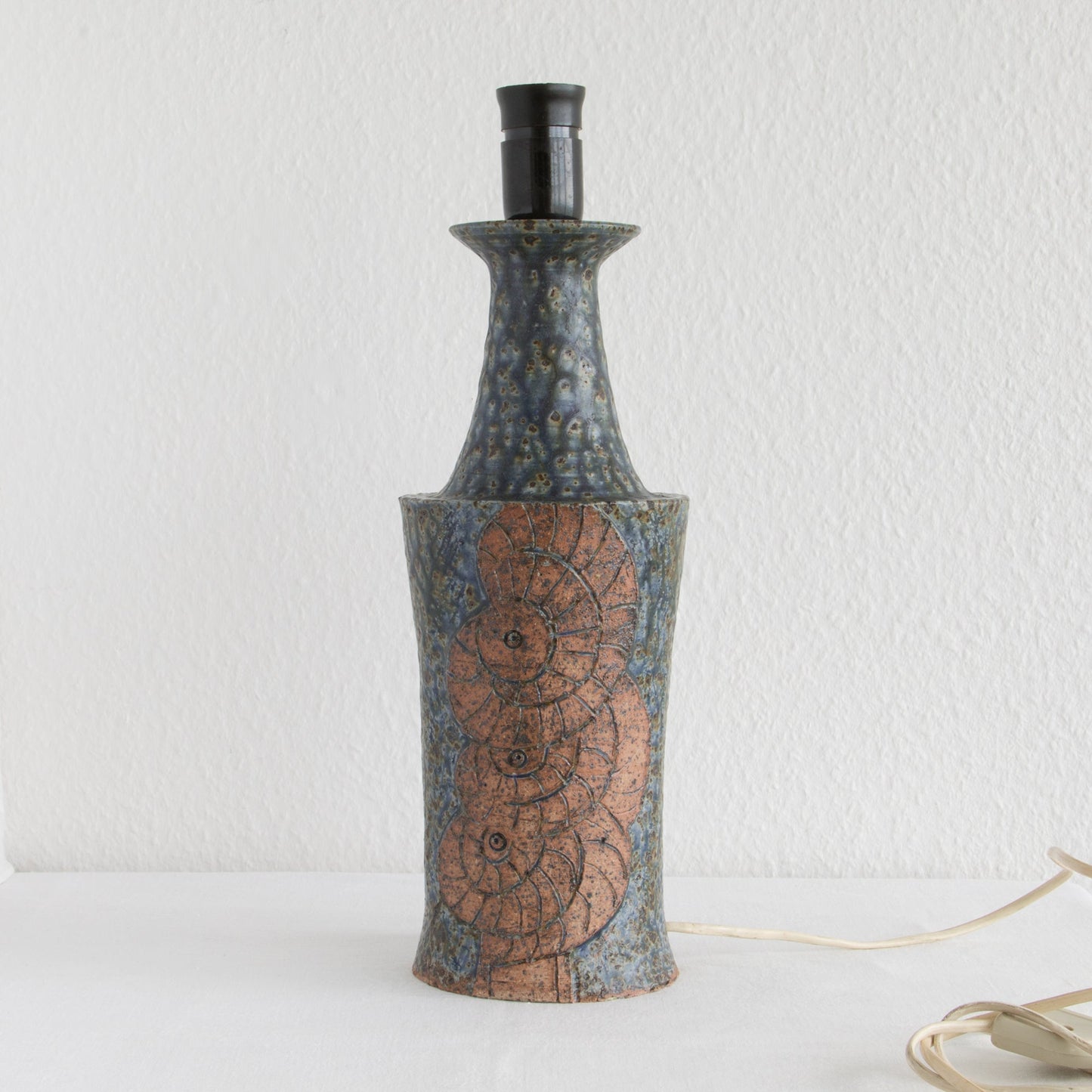 LENE REGIUS Nautilus Patterned Dark Blue Glazed Black Speckled Stoneware Table Lamp Mollaris.com 