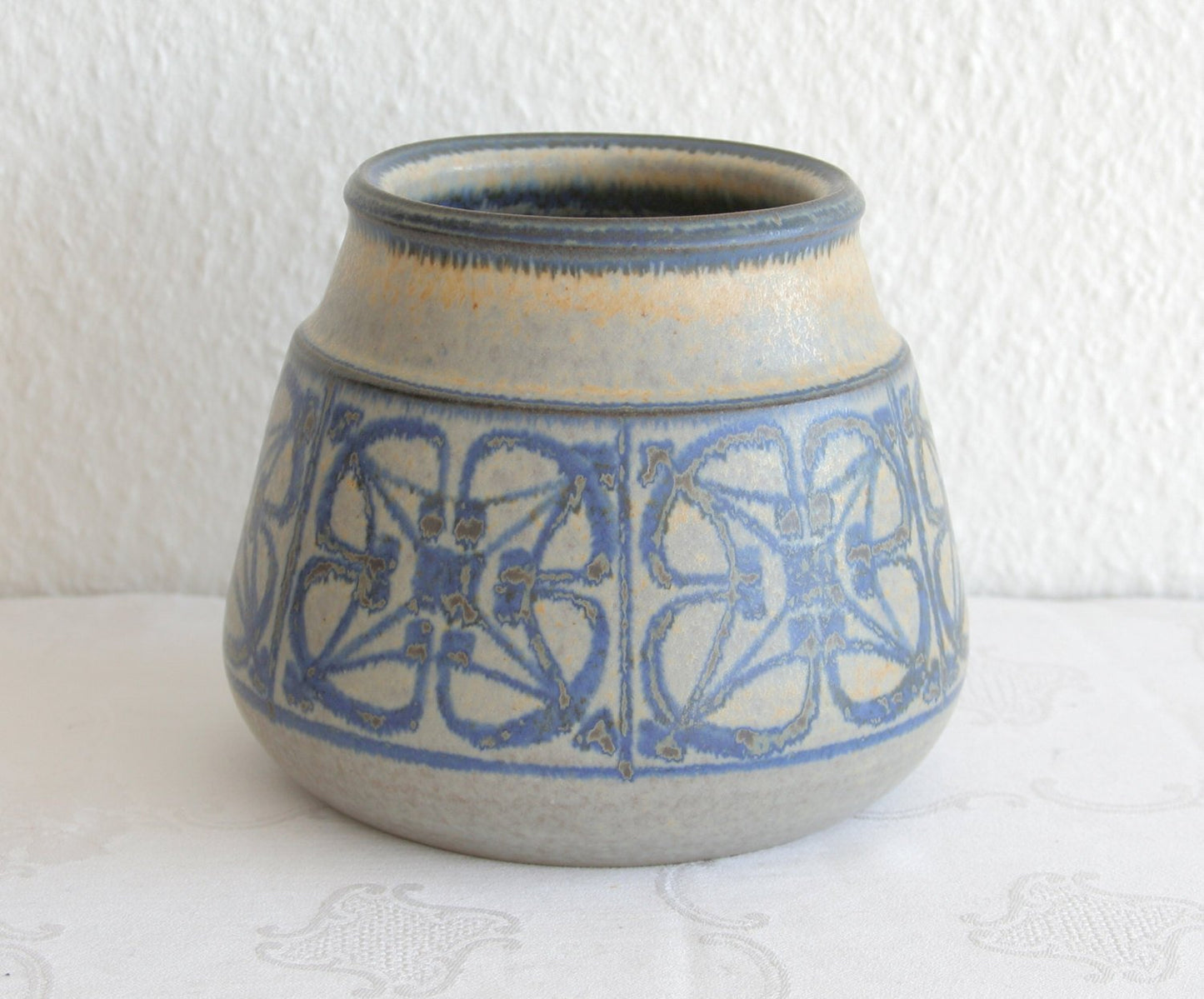 MARIANNE STARCK / MICHAEL ANDERSEN Geometric Patterned Blue Grey Glazed Stoneware Vase Mollaris.com 