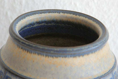 MARIANNE STARCK / MICHAEL ANDERSEN Geometric Patterned Blue Grey Glazed Stoneware Vase Mollaris.com 
