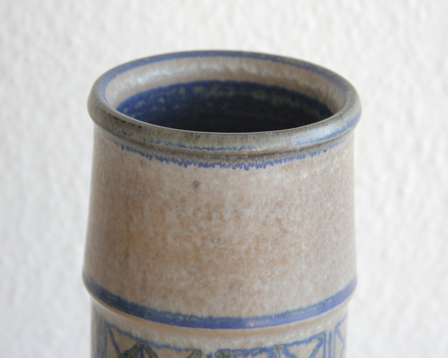 MARIANNE STARCK / MICHAEL ANDERSEN Large Geometric Patterned Blue Grey Glazed Stoneware Vase Mollaris.com 