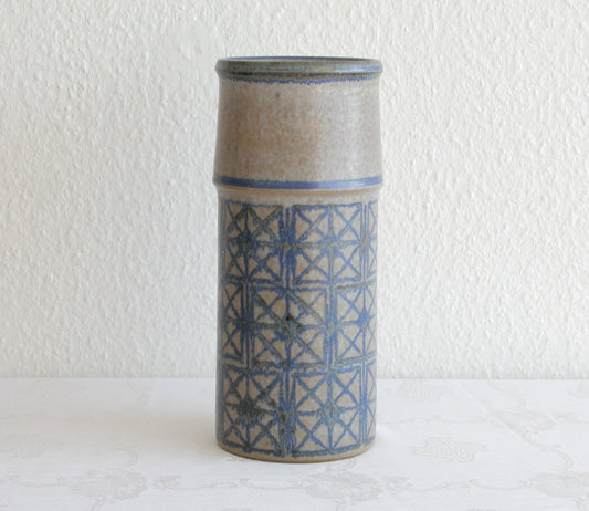 MARIANNE STARCK / MICHAEL ANDERSEN Large Geometric Patterned Blue Grey Glazed Stoneware Vase Mollaris.com 