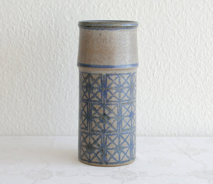 MARIANNE STARCK / MICHAEL ANDERSEN Large Geometric Patterned Blue Grey Glazed Stoneware Vase Mollaris.com 