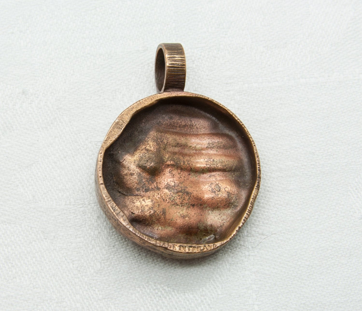 Modernist PENTTI SARPANEVA Brutalist Finnish Bronze Pendant Mollaris.com 