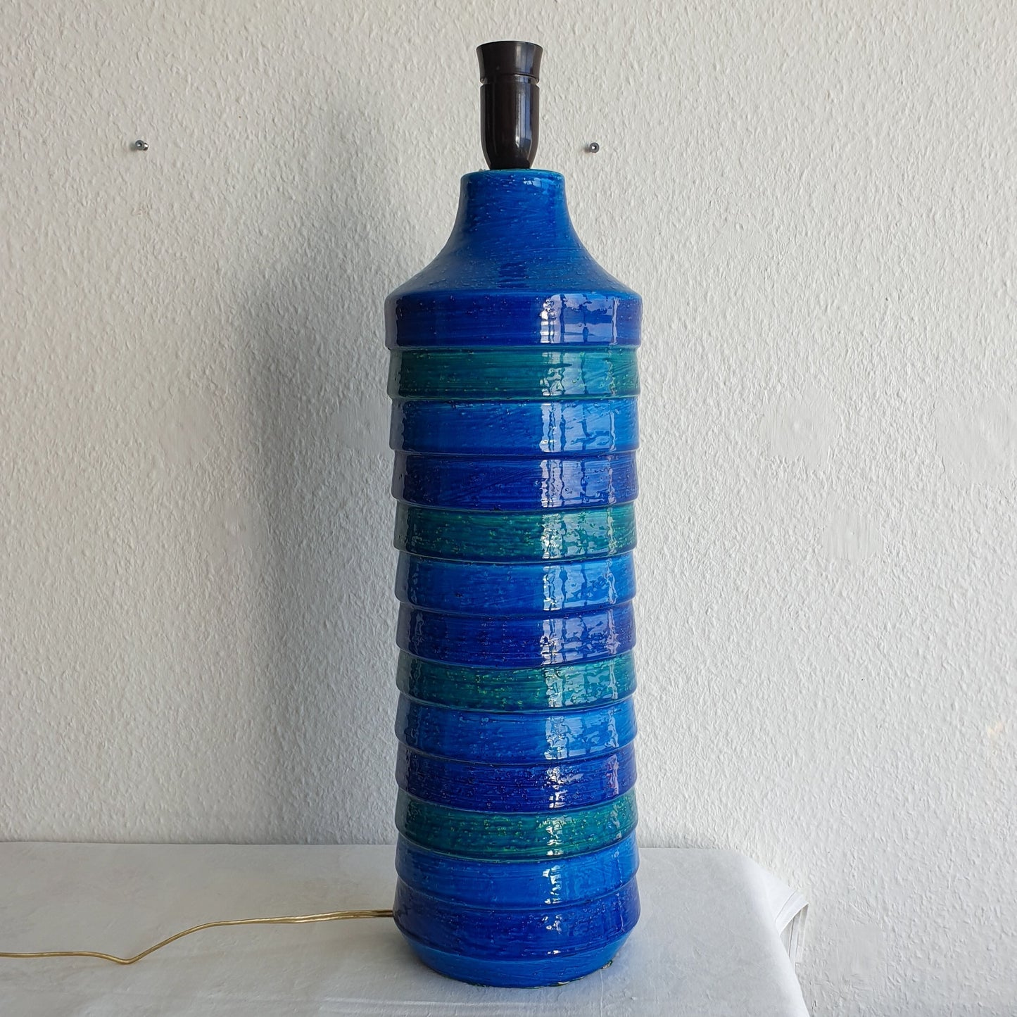 Monumental Bitossi ALDO LONDI Blue & Green Glazed Horizontal Bands Ceramic Table / Floor Lamp Mollaris.com 