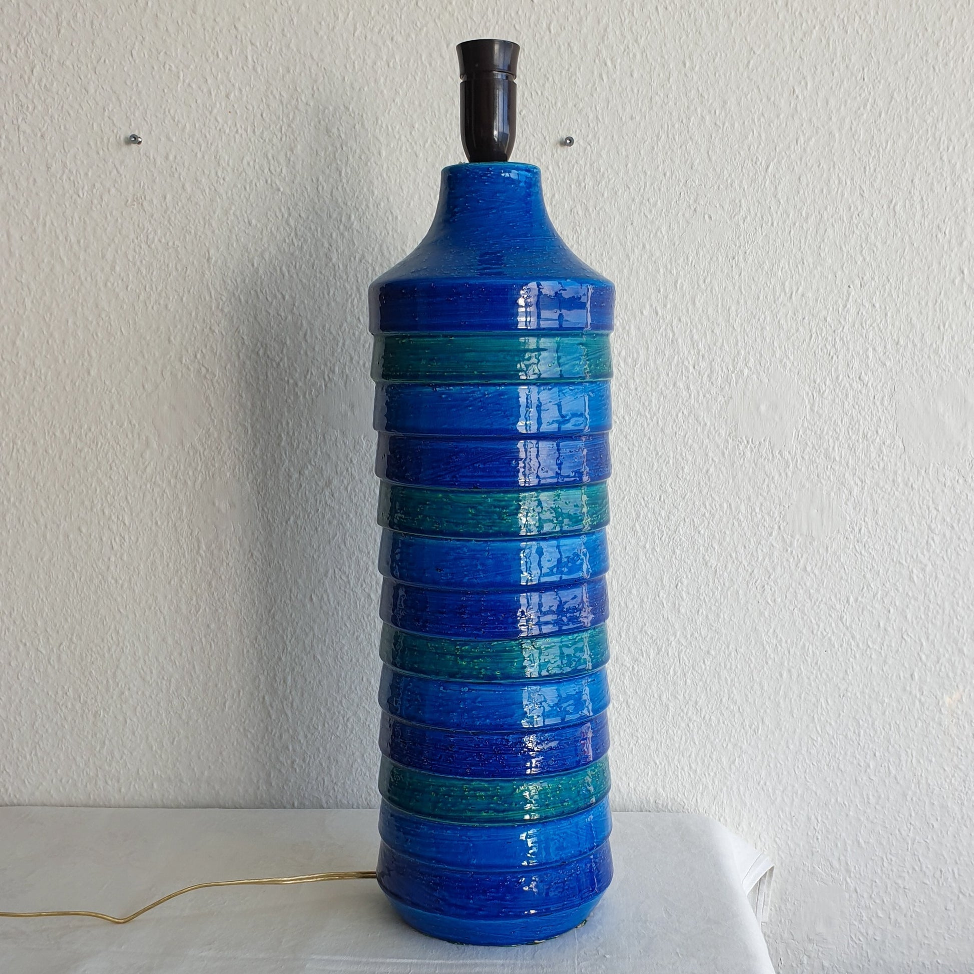 Monumental Bitossi ALDO LONDI Blue & Green Glazed Horizontal Bands Ceramic Table / Floor Lamp Mollaris.com 