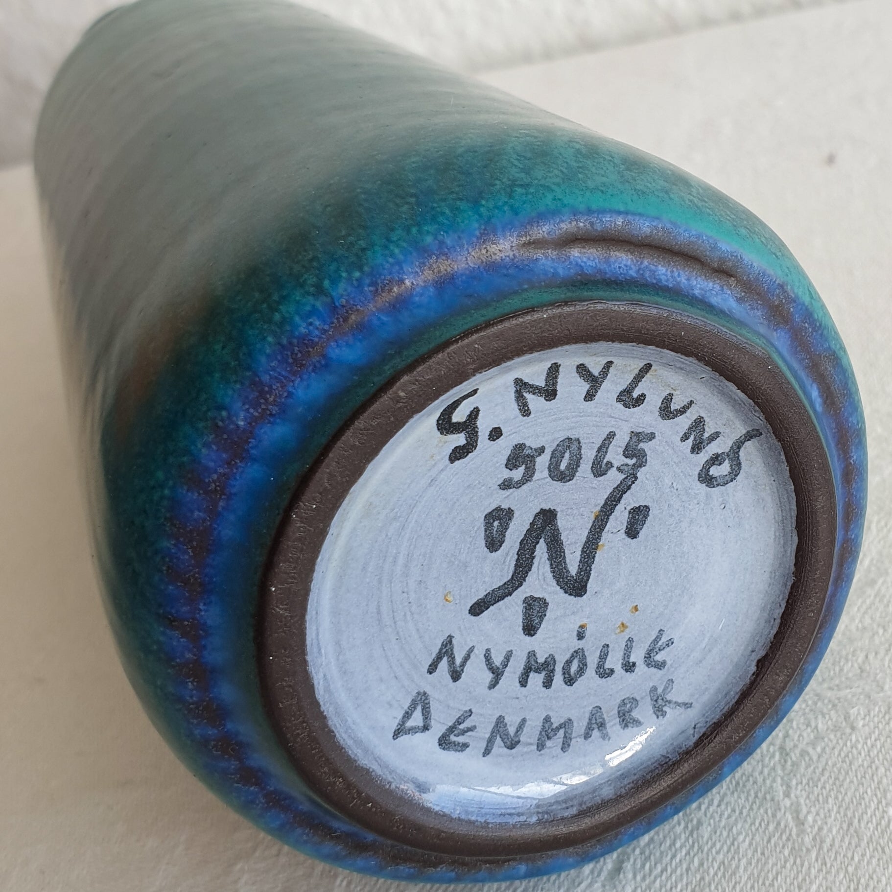 Nymølle GUNNAR NYLUND Turquoise Glazed Stoneware Vase Mollaris.com 