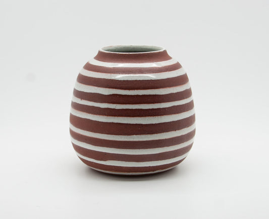 OSA Aase Frederiksen White Stripe Decorated Ceramic Vase Mollaris.com 