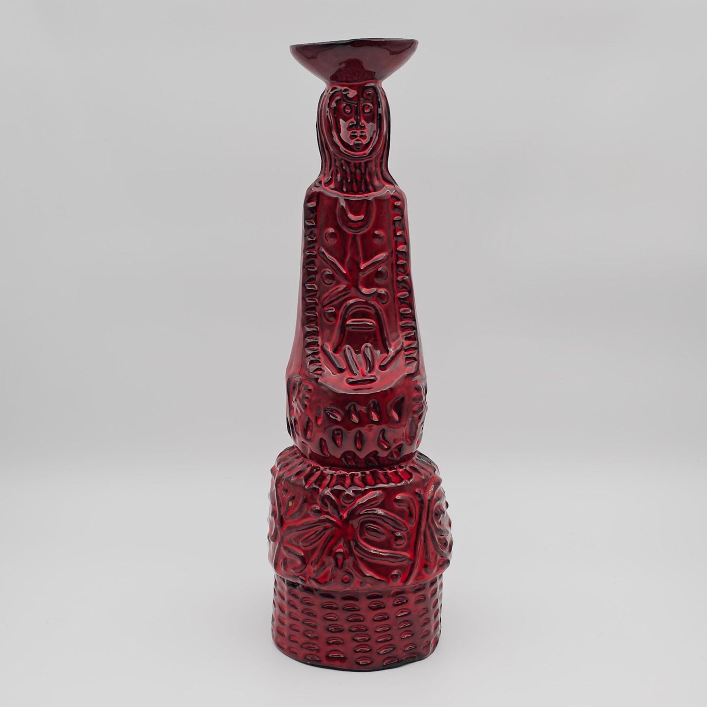 ALVINO BAGNI Large Red Glazed Human Figure Ceramic Candlestick