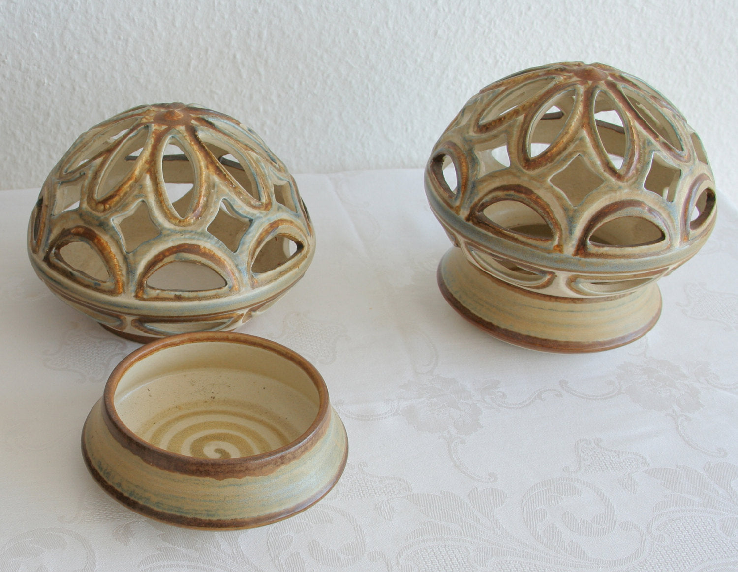 Pair of NOOMI BACKHAUSEN Søholm Openwork Ceramic Table Lamps Mollaris.com 