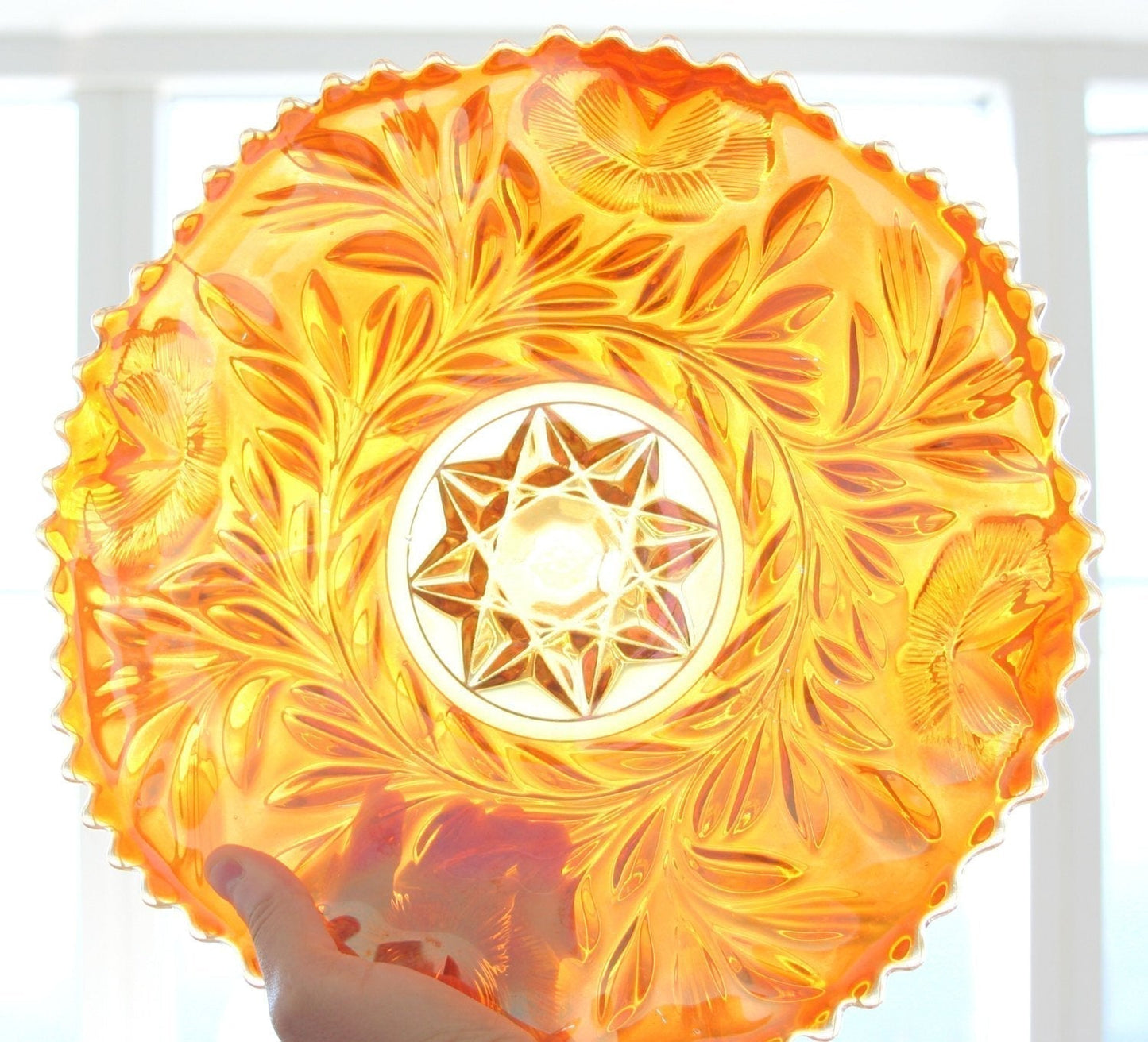 RIIHIMÄKI Carnival Glass Marigold GRAND THISTLE Large Chop Plate Mollaris.com 