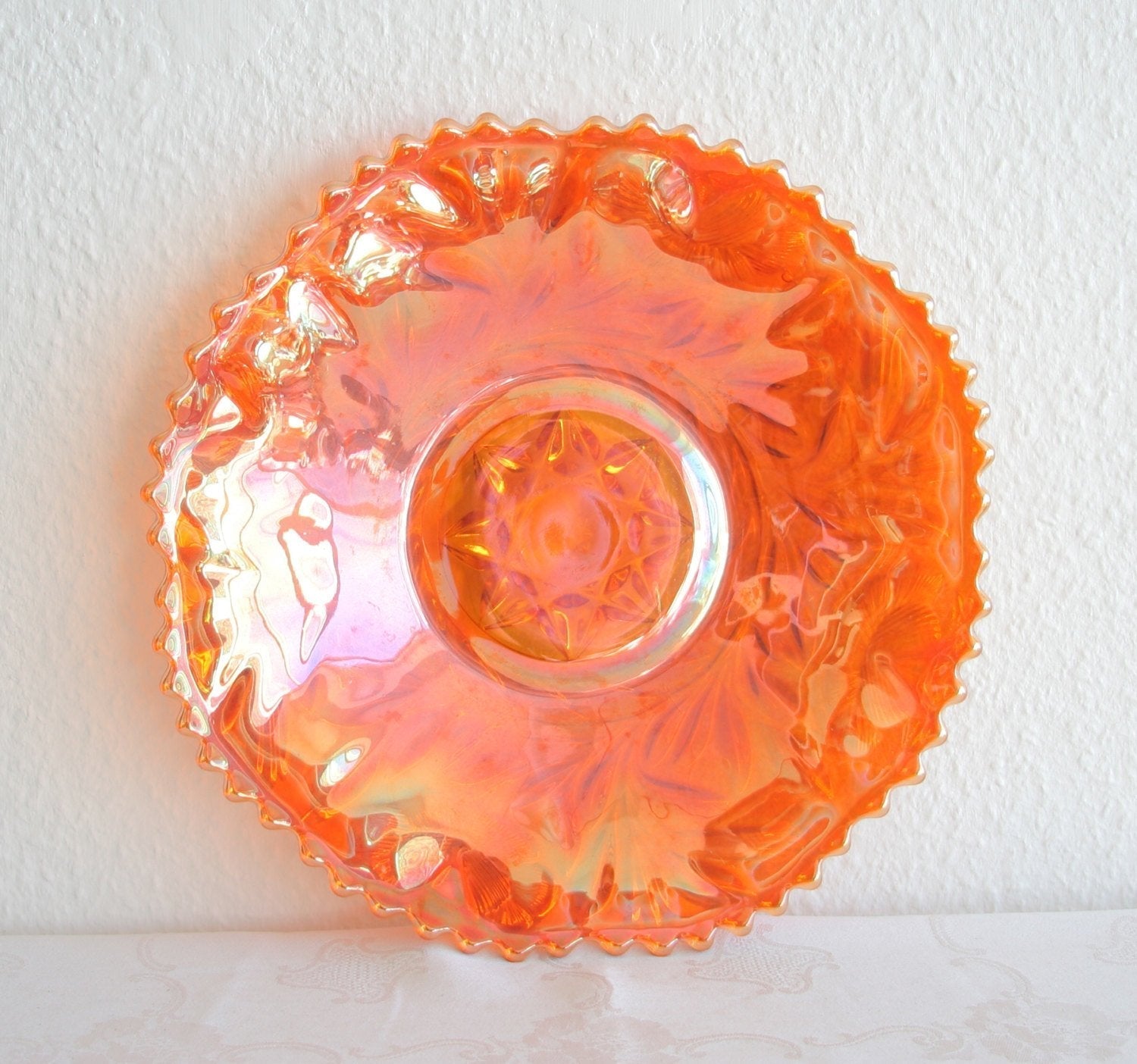 RIIHIMÄKI Carnival Glass Marigold GRAND THISTLE Large Chop Plate Mollaris.com 