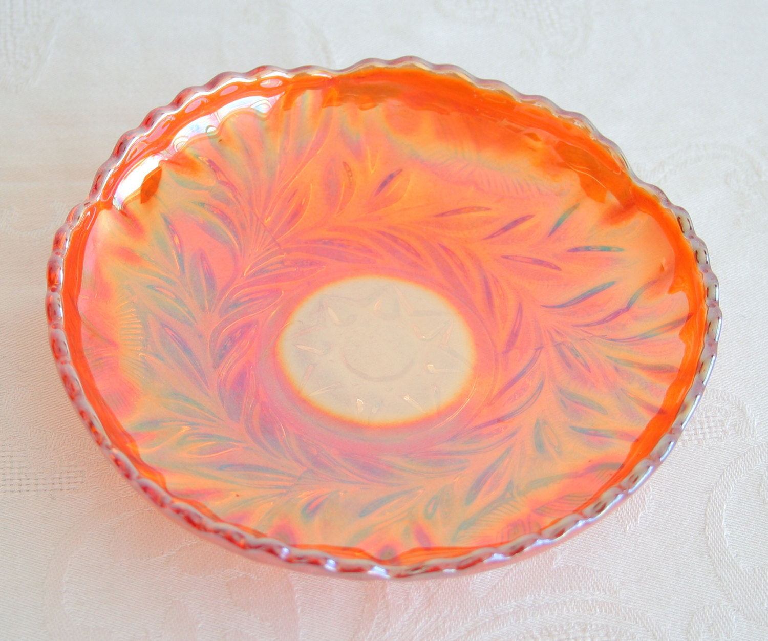 RIIHIMÄKI Carnival Glass Marigold GRAND THISTLE Small Chop Plate Mollaris.com 