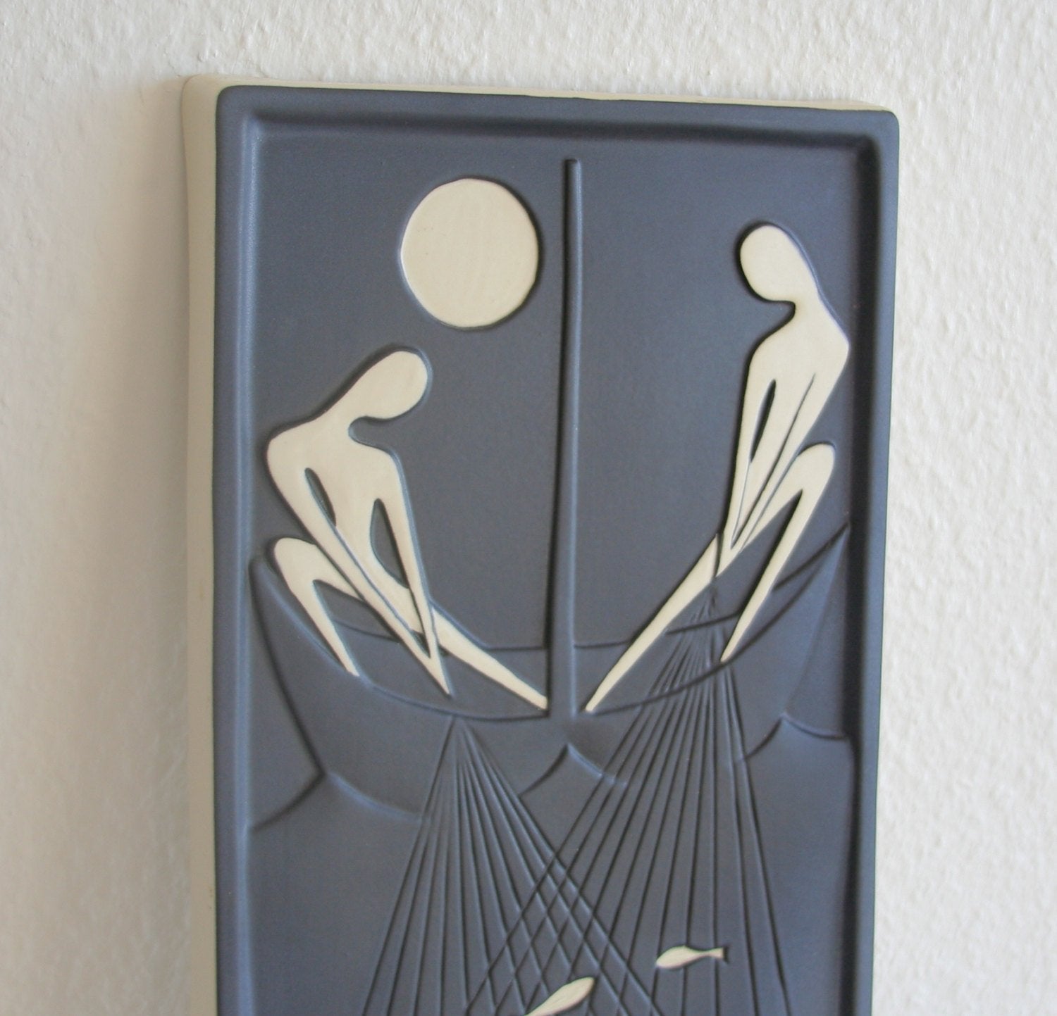 SØHOLM Two Fishermen With Nets and Fish Ceramic Wall Plaque Mollaris.com 