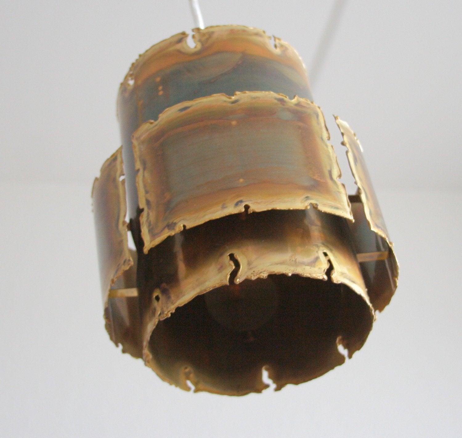 SVEN AAGE HOLM SØRENSEN Modernist BRUTALIST Oxidized Brass Pendant Light Mollaris.com 