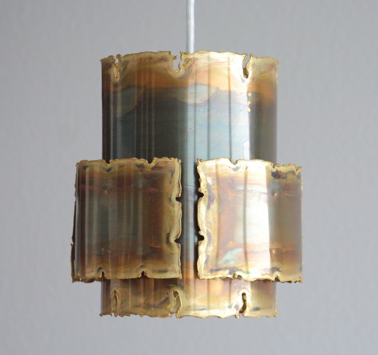 SVEN AAGE HOLM SØRENSEN Modernist BRUTALIST Oxidized Brass Pendant Light Mollaris.com 