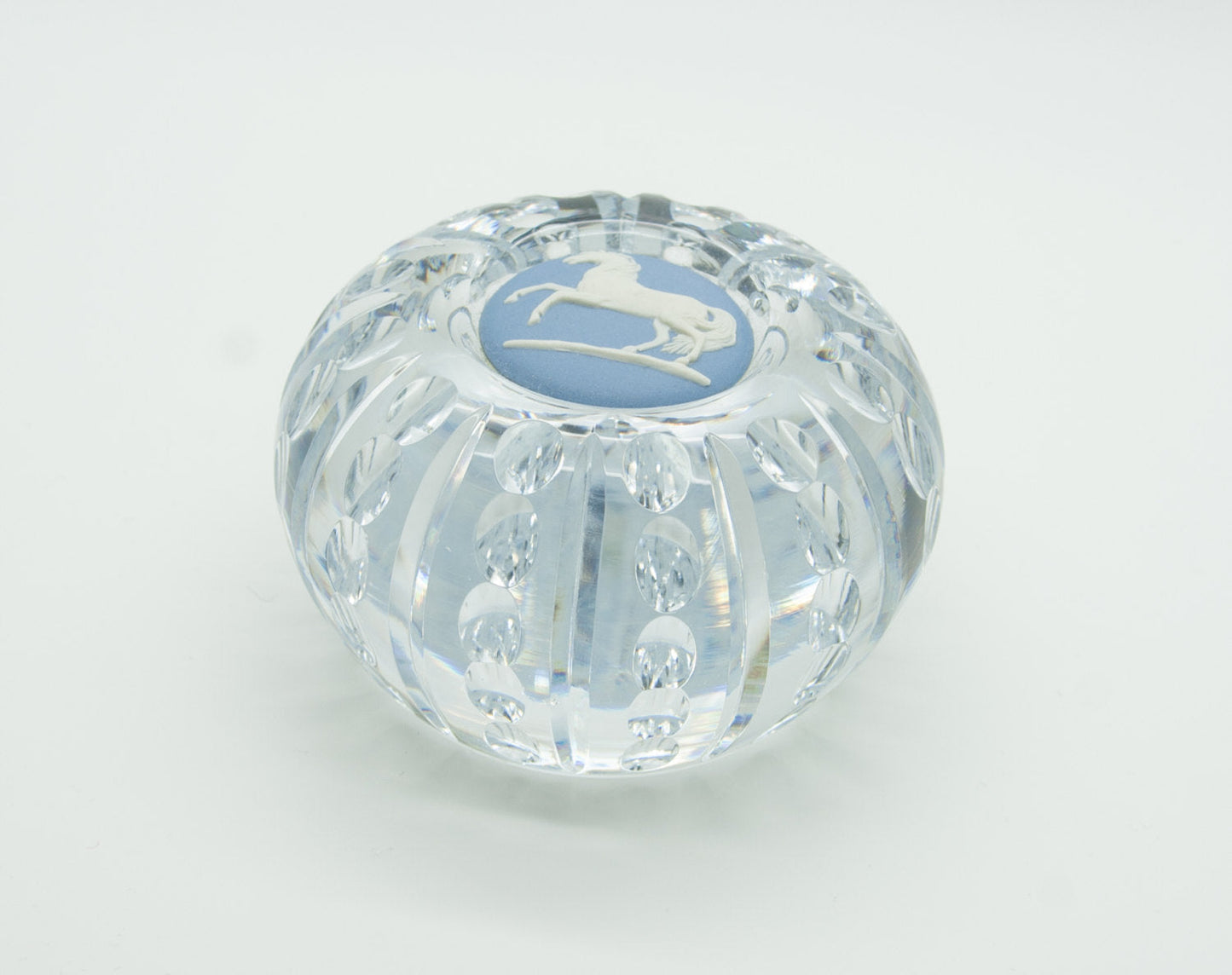 WEDGWOOD White Horse Blue Jasper Cut Crystal Paperweight Mollaris.com 
