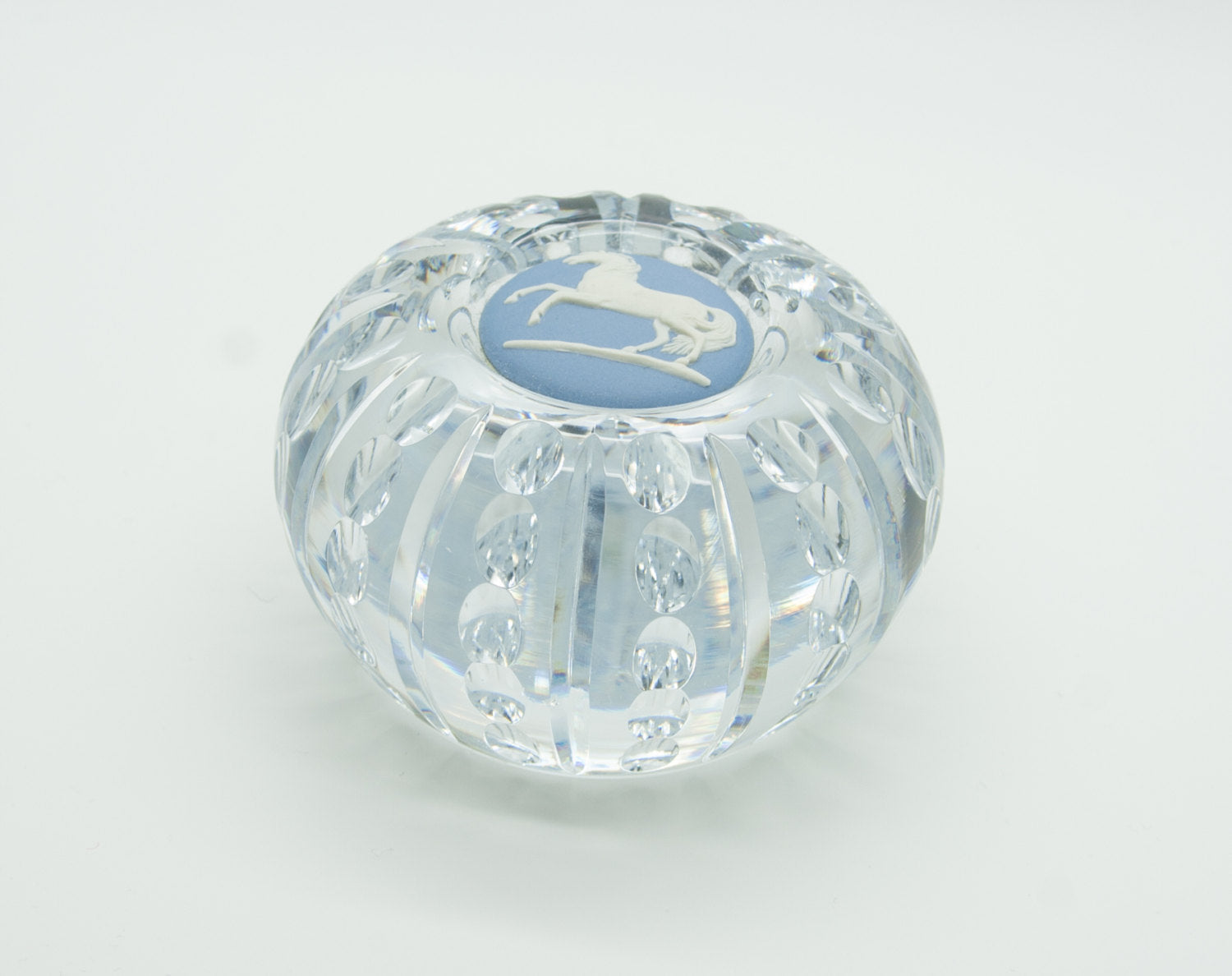 WEDGWOOD White Horse Blue Jasper Cut Crystal Paperweight Mollaris.com 